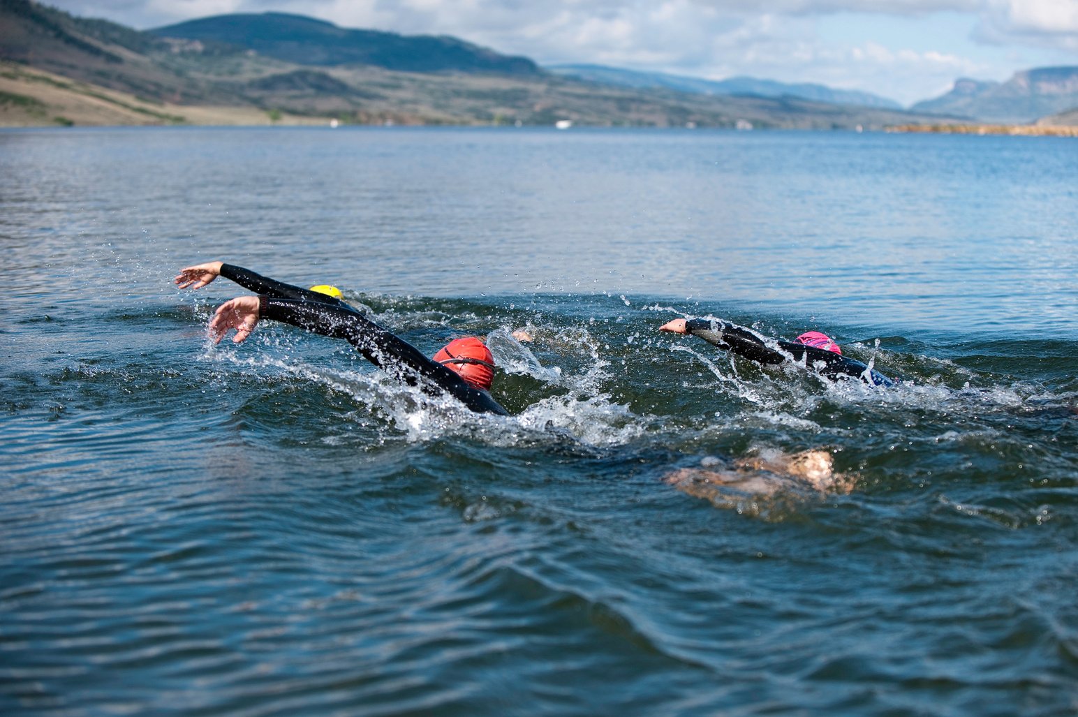 Triathlon swim in mountains